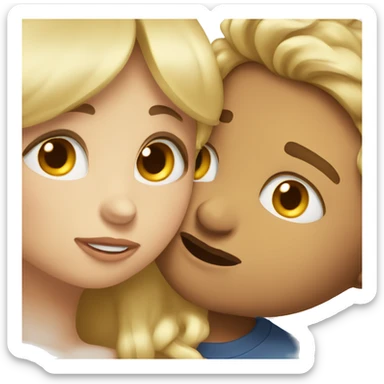 Blonde girl giving tanned brown haired boy a kiss on the cheek sticker