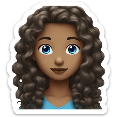 Girl with long curly dark brown hair eith blue eyes sticker