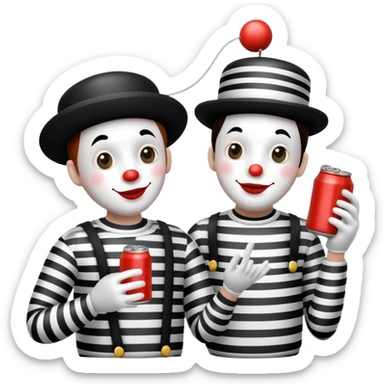 2 mimes talking with a can on a string between them sticker