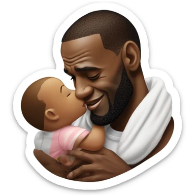 lebron james giving a baby a kiss sticker