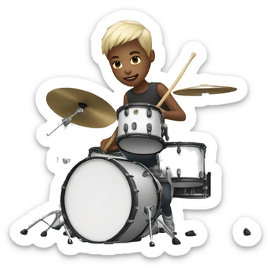 teenager with white skin and short hair playing drums sticker