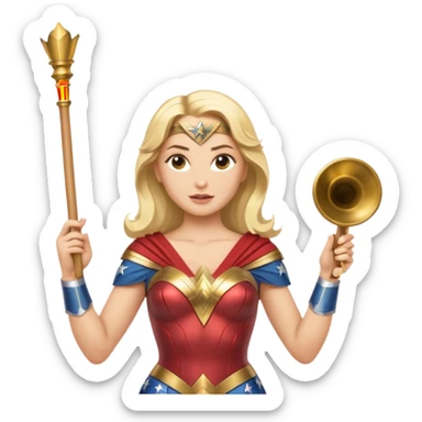 Blonde Wonder Woman holding white orchestra conductor’s baton and bell sticker