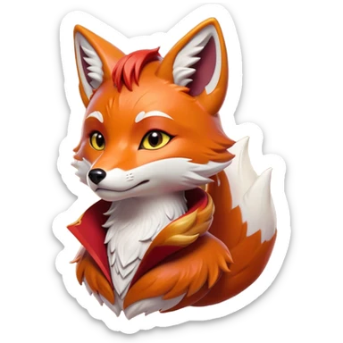Cinematic Noble Fox Portrait Emoji, Poised and regal, with a lithe, agile build and a lush, fiery red Fur accented by white markings on the chest and tip of the tail, deep-set soulful amber eyes, Simplified yet sharp and sophisticated features, highly detailed, glowing with a warm, dignified glow, high shine, intelligent and cunning, stylized with an air of wild elegance, focused and attentive, soft glowing outline, capturing the essence of a watchful and confident forest wanderer, so majestic it feels as though it could dash out of the screen with effortless authority! sticker