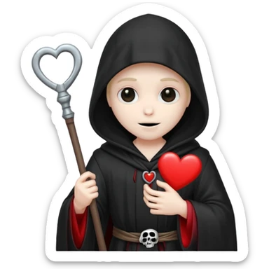 cute grim reaper holding a heart sticker