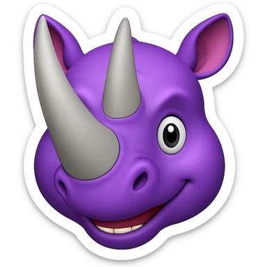 Add two big, normal grey rhino horns to the face, keeping the purple rhino emoji style, no background. The style should resemble the purple rhino emoji style with no background. sticker