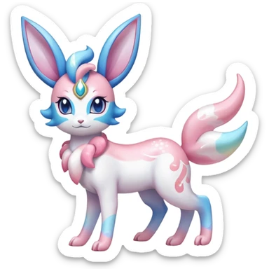 Shiny Exotic Colorful Ethereal Sparkly Sylveon-Amaura-Aurorus-Fakémon-hybrid-creature (full body)  sticker