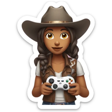 girl with a cowboy hat holding a game controller sticker