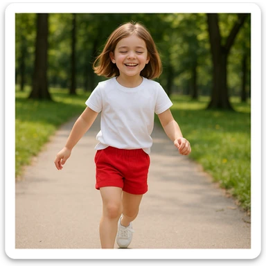 Make the girl's outfit red shorts and a white short-sleeved t-shirt sticker