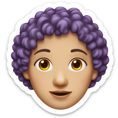 European, purple curly hair, woman, middle-aged, nose ring. sticker