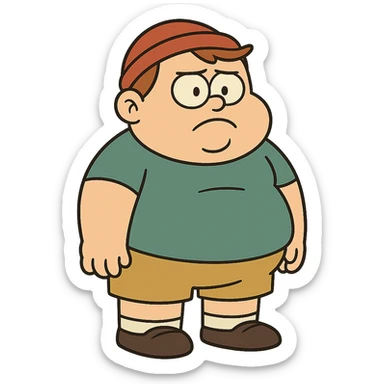 standing fat boy kid, cartoon style sticker