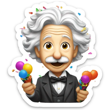happy albert einstein shooting colorful confetti popper sticker