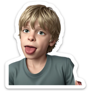 boy with tongue out indoors sticker