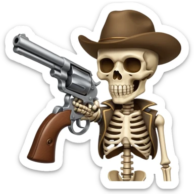 Skeleton shoots in head with revolver sticker
