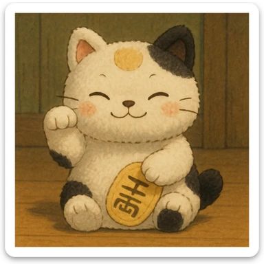 White and black Chinese lucky cat kawaii plushie  sticker