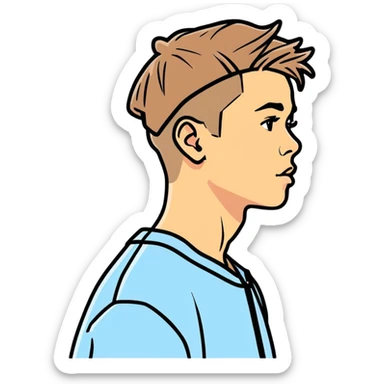 2020  Justin bieber,  canadian singer & musician , hyperrealistic, mirco-detailed, vivid, bold colors, flat layout, side view sticker design
 Must be 8k hd, 8000x8000px resolution. Must use very thin transparent smooth lines sticker