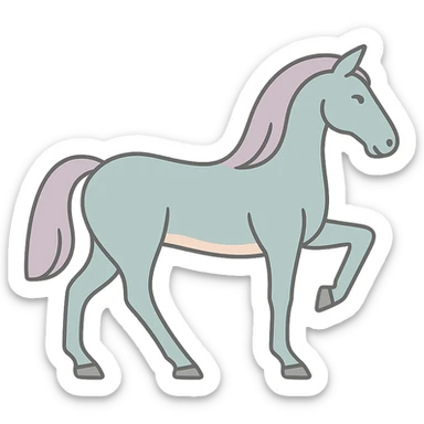 Create an icon-color-outlined style image of a horse, symbol of the year in Feng Shui, in Chinese Eastern style. Use thin clean contours, soft rounded shapes, and a pastel palette including #98B5BC, #B5B3C1, #C9A3C9, #E4C0CA, #F7DCD1, #F7C0AA. Include detailed shadows and highlights with soft lighting. The horse should have the appearance and details of the last generated horse, with the pose as in the reference image. The background should be transparent. The style should be less cute and without decorative elements. sticker