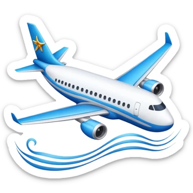 emoji for AsiaLuxe Travel with blue wavy lines as sky or water and a small airplane sticker