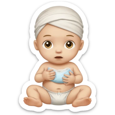 Newborn baby with a dirty diaper sticker