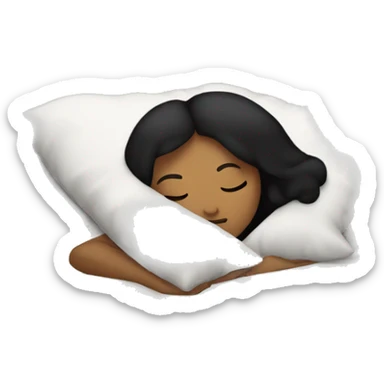 Sleeping woman with light brown skin and black hair laying on pillow in large bed with black covers sticker