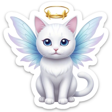 white cat with fairy wings  sticker