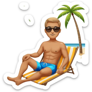 Man relaxing on beach with sunglasses and swim shorts sticker