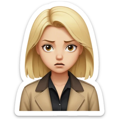 blonde girl in black shirt and tan long jacket mad  sticker