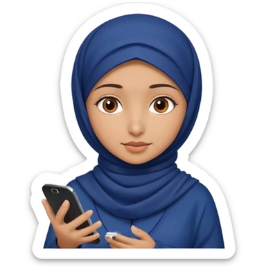 Turkish beautiful finish Konya girl brown eyes with indigo hijab islamic dress and had on her hand phone does photo sticker
