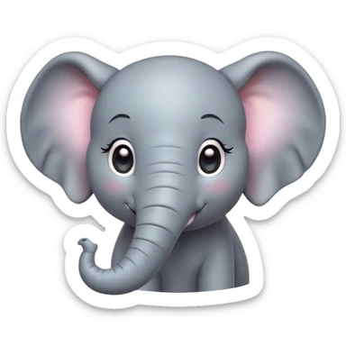 Cinematic Cute Elephant Portrait Emoji, Head tilted playfully and inquisitively, featuring a glossy gray hide with soft, rounded ears and round, sparkling eyes filled with curious wonder, Simplified yet irresistibly adorable features, highly detailed, glowing with a warm, friendly glow, high shine, affectionate and lively, stylized with a touch of gentle whimsy, bright and endearing, soft glowing outline, capturing the essence of a mischievous yet loving elephant, so playful it feels like it could lumber out of the screen into your arms! sticker