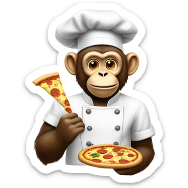 A monkey wearing a tiny chef hat, cooking a pizza with bananas sticker