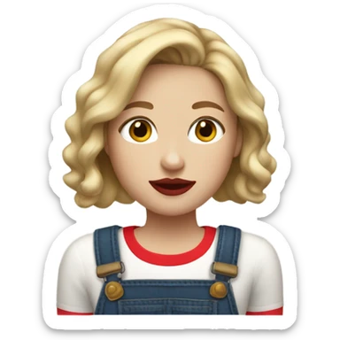 Brown blonde highlighted hair girl with red lipstick and a farmers outfit sticker