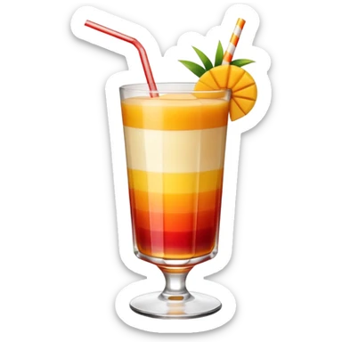 A beautiful cocktail with a gradient from red to orange, topped with mango pudding and lined with a striped straw. sticker
