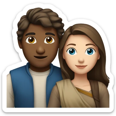 Couple with arms around each other; white woman with blue eyes and brown hair, Indian man with black hair  sticker