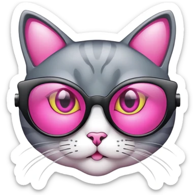 cat-eye shaped safety glasses with bright pink lenses, fashionable protection sticker