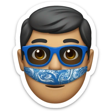 Asian man with shades wearing blue paisley bandanna sticker