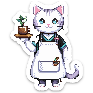cat barista with apron sticker