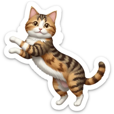 brown tabby and white cat with doing a big extremely long stretch reaching up into the air with arms and legs side by side together straight and overextended whilst lying on its side sticker