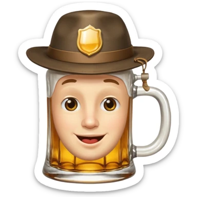 Erstelle das Emoji "zwinkerndes Gesicht" mit Bierkrug und Hut sticker