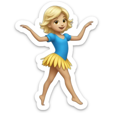 little blonde girl dancing in a blue bird costume sticker