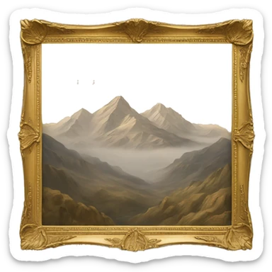 Drawing of mountains in Gold frame  sticker