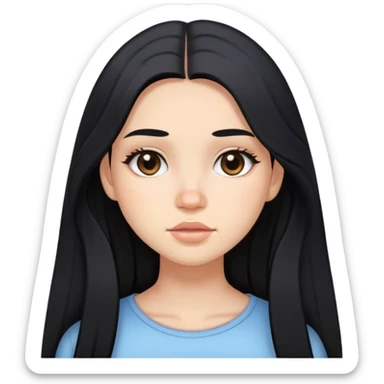 girl with long black hair, soft makeup, and acne on her face sticker