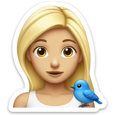 Blond girl with little blue bird on her head sticker