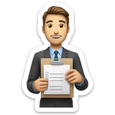 white professional guy holding a check list with boxes that are ticked sticker