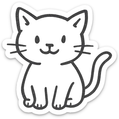 A cute cat in a hand-drawn black outline style sticker