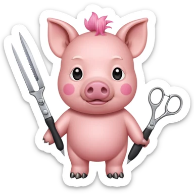 pig holding scissors sticker