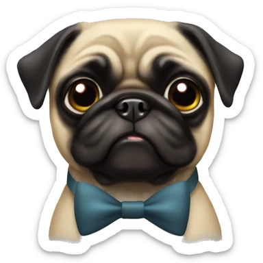 black pug with a bow tie  sticker