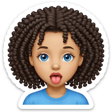 Black African American girl sticking her tongue out with blue eyes and curly hair  sticker
