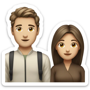 brown haired asian girl with straight hair and brown haired white guy with wavy hair sticker