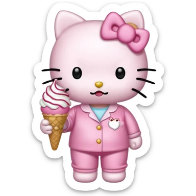 Hello kitty eating ice cream and wearing pink pjs sticker