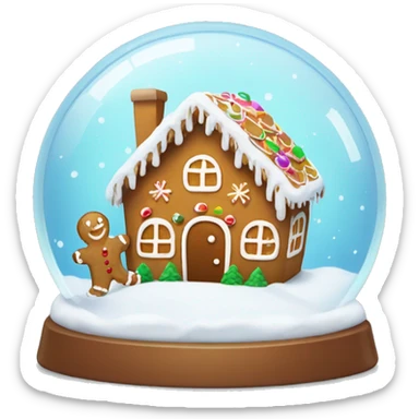 Snowglobe with a gingerbread man in it and a gingerbread house in it sticker