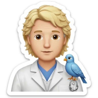 a blonde wavy hair man vet with a bird on his shoulder sticker